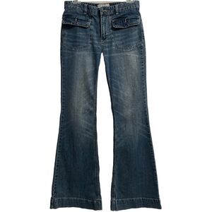 Free People 27 Jeans Flare Bell Bottom Flap Pocket Sailor Denim Missing Button
